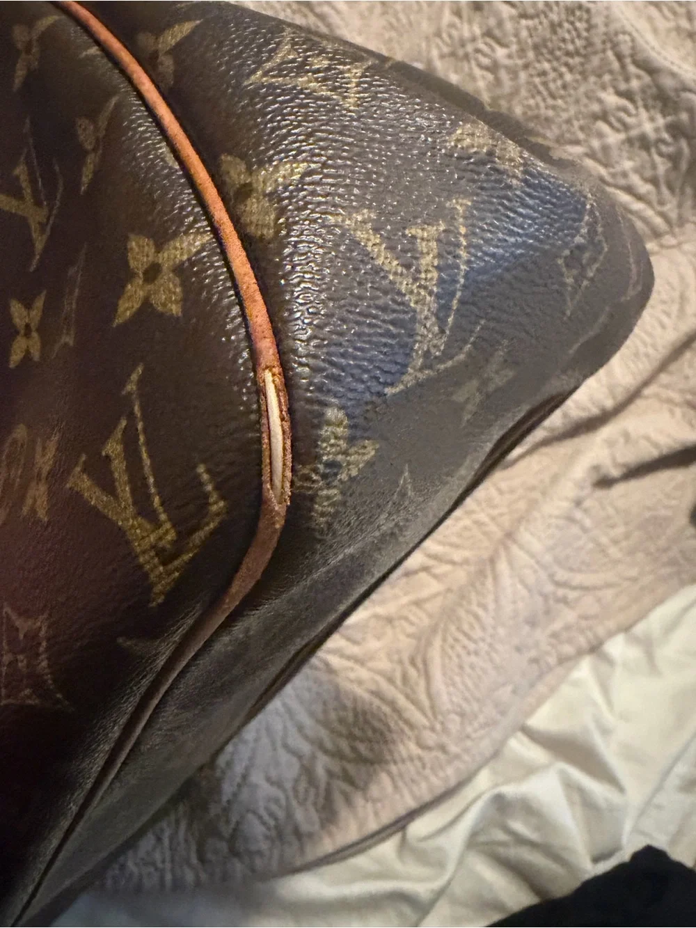 Louis Vuitton Monogram Canvas Shoulder Bag with Tan Trim